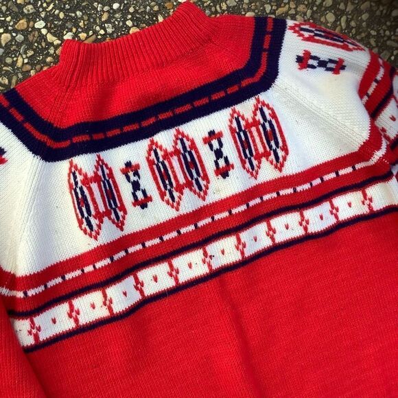 Vintage 1970s acrylic red white and blue retro ski sweater men’s M L - Picture 4 of 4